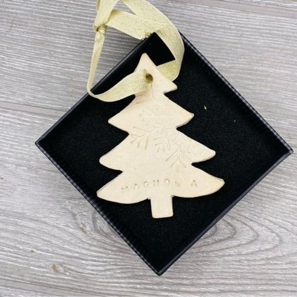 Magnolia snowflake lace Christmas tree ornament biscuits clay rustic decoration